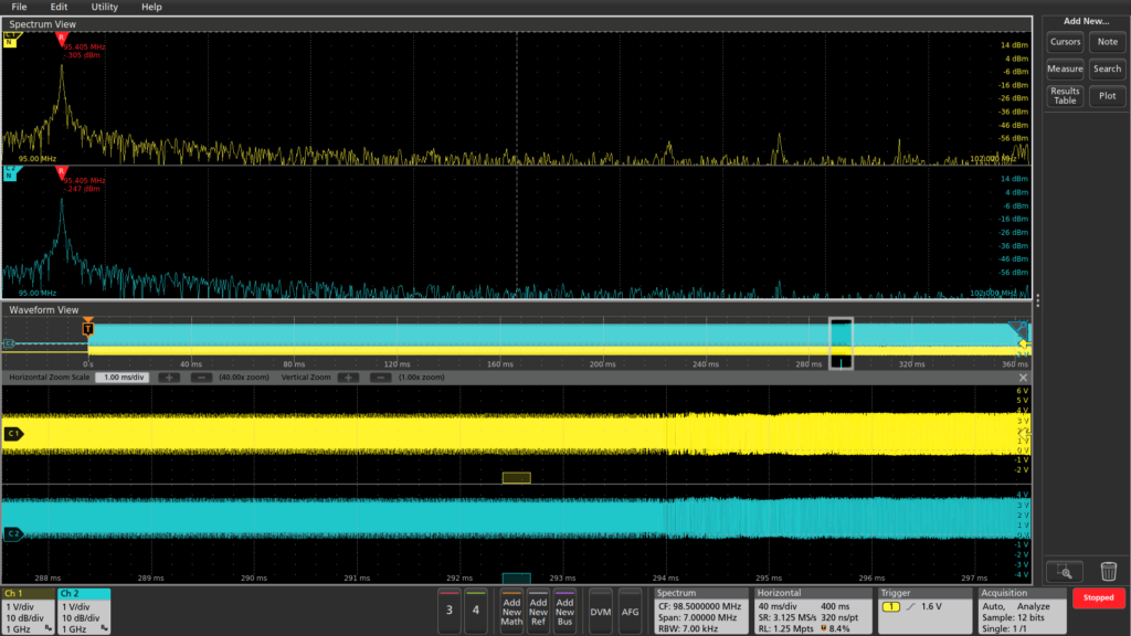 With Spectrum View you can also perform mixed domain analysis on more than one channel at the same time.