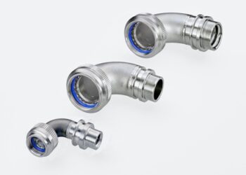 Tinel ring swept elbow backshells (TXR) from TE Connectivity offer up to 20% weight savings